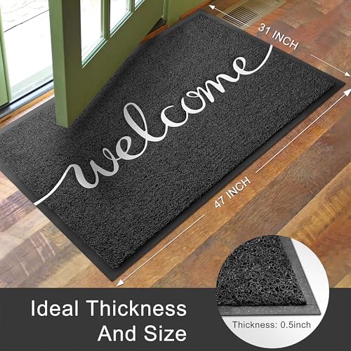 KILOCOCO Door Mat Black Welcome Mat Outdoor Doormat Non-Slip Front Door Mats for Entrance, 31"x47" - color: Welcome, size: 2'8" x 4' (Rectangular)