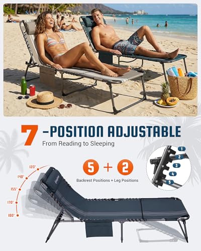 KingCamp Lounge Chair with face Hole, 400LBS Tanning Chairs for Outside, Adjustable 5-Position Beach Lounge Chairs Folding Sun Tanning Chair for Outside Beach Patio Sun Bathing Pool Backyard - color: B*sunbask Face Hole——blue/Grey Face Hole, style: 400lbs