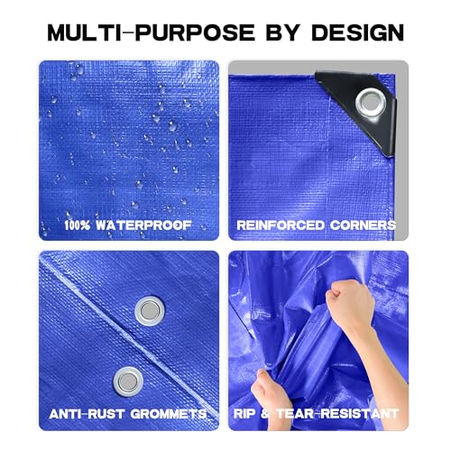Outdoor Tarp 12 x 16 Feet 5 Mil Thick Multi-Purpose Waterproof Tarp for Camping Blue… - color: 5 Mil Blue, size: 12x16 FT