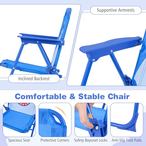 Costzon Kids Picnic Table, Kids Outdoor Table with 2 Folding Chairs, Height Adjustable Umbrella, Portable Children Outdoor Furniture for Patio, Garden, Backyard (Blue Shark) - color: Blue Shark