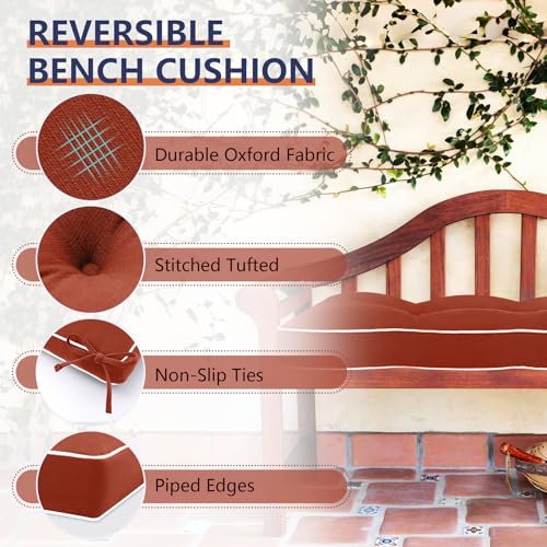 Favoyard Indoor/Outdoor Bench Cushion 48 x 16 Inch Waterproof & 3-Year Fade-Resistant Patio Furniture Cushions for Garden Porch Swing Chair Tufted Pad for Sofa Couch Seat with Ties, Red - color: Red, size: 48 x 16 In