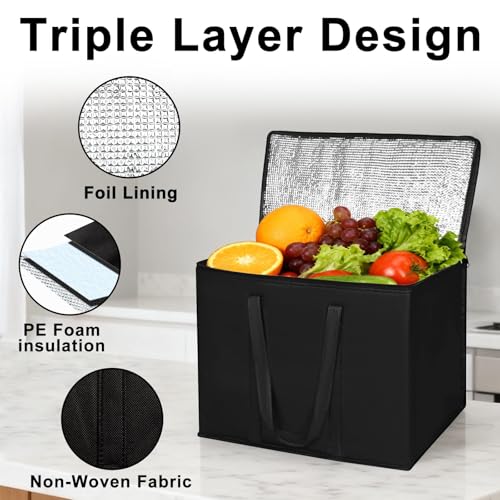 JNYONG 2 Pack Insulated Reusable Grocery Shopping Bags with zippered top,Food Delivery Bag,Collapsible Cooler Bag for Frozen Foods - size: 2 Pack