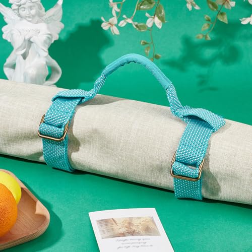 GORGECRAFT 66cm Picnic Blanket Carry Strap Outdoor Cotton Portable Handle Belt Carrier Motorcycle Bedroll Straps Holder Adjustable for Camping Travel Rug Yoga Exercise Mat Carpet Home Blanket - color: Turquoise