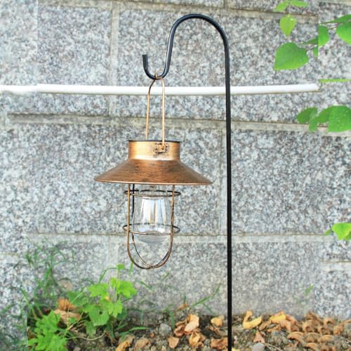 2 Pack Solar Lanterns, Outdoor Hanging Lights Metal with Shepherd Hook Warm White Edison Bulb Design for Garden and Birthday Gifts for Mom Grandma Wife ( Copper) - color: Copper
