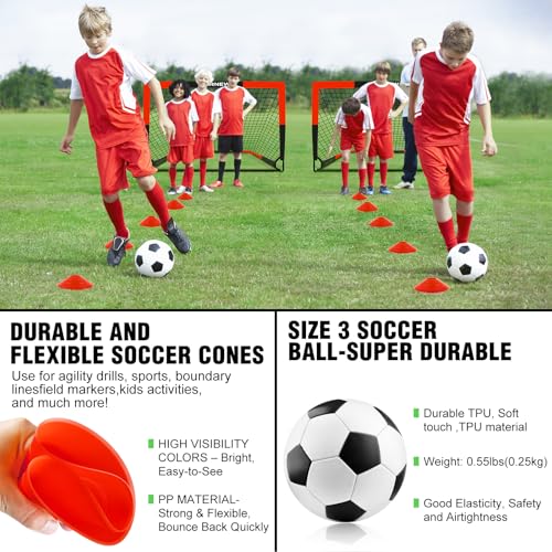 Kid Soccer Goal and Soccer Ball Targets Set - 6x4 / 4X3 ft Backyard & Indoor Soccer Goal, Portable Pop Up Soccer Net with Soccer Targets, Cones, Soccer Training Equipment for Ages 3-16 Year Gift - color: 2. Black Red