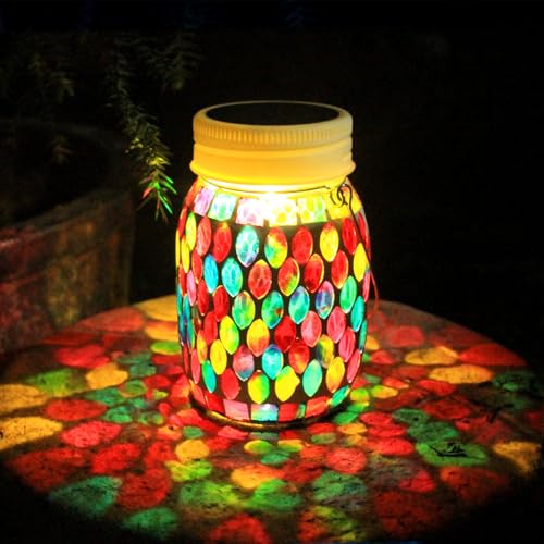 Mosaic Lanterns Outdoor Garden Decor Waterproof Lights,Solar Mosaic Christmas Gifts for Women Mom Grandma Halloween and Garden,Patio,Pathway & Yard Décor (Red) - color: Red