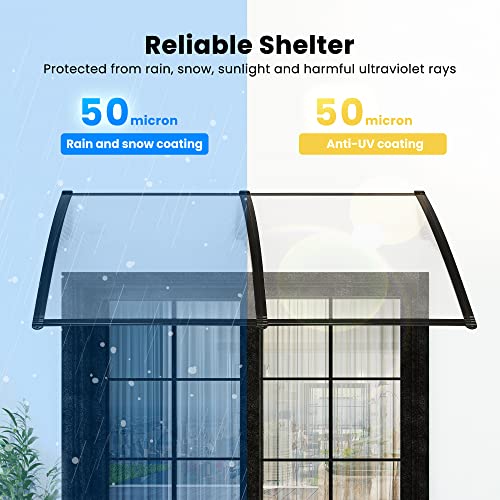 VIVOHOME Polycarbonate Window Door Awning Canopy Transparent with Black Bracket 40 Inch x 80 Inch - color: Transparent, size: 40 Inch X 80 Inch