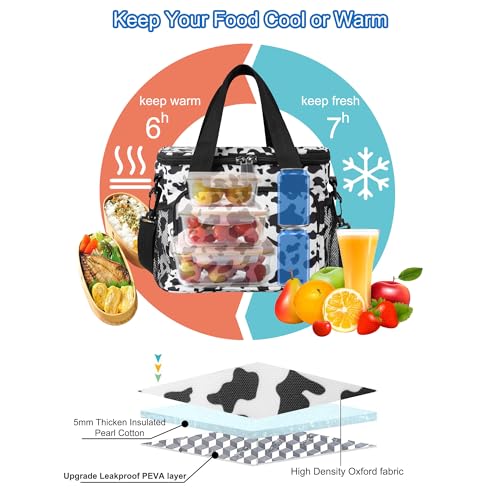 Femuar Lunch Bags for Women/Men, Insulated Lunch Bag for Work Office - Lunch Cooler Bag Leakproof Lunch Box with Adjustable Shoulder Strap - Cow print - color: Cow print, size: Medium Size