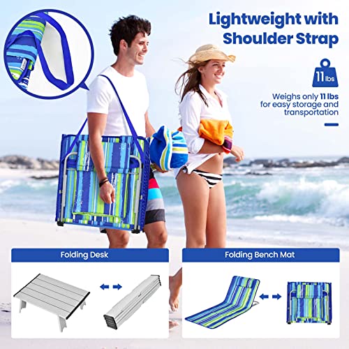 Giantex Beach Chairs for Adults 2 Pack Set with Side Table, 5 Position Adjustable Folding Lawn Chair for Sunbathing, Patio Chaise Lounge Lightweight Backpack Camping Chairs (Stripe) - color: Stripe