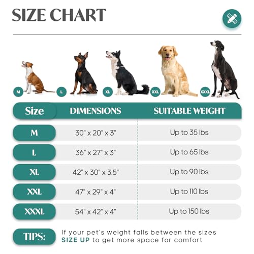 KHONSU PET Dog Bed Mat Plush 4in Orthopedic Pad for Large Dogs up to 110 lbs Waterproof Removable Cover Machine Washable for XXL Dogs - color: Gray-Blue, size: XXL