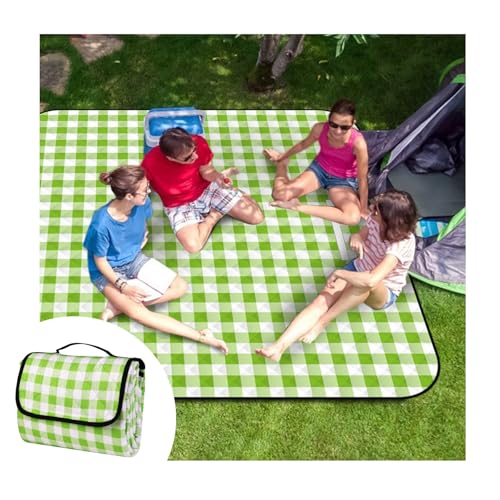 CUNCUI Picnic Outdoor Blankets, Extra Large 79x79in Beach Blanket, Thick 3-Layers Camping Waterproof Mat for Camp Hiking Park, Portable Foldable Rug for Family-Green, Sandproof & Machine Washable - color: Green