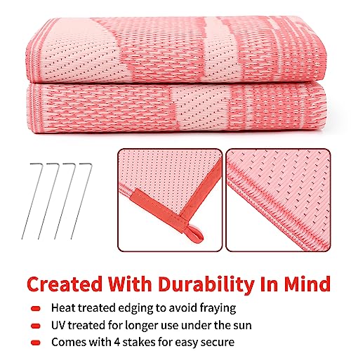 Boulder Bee Outdoor Rugs | Plastic Straw Rug | Waterproof Outdoor Camping Rugs | Quick Drying Picnic Rug | Sand Free Reversible Beach Mats | 5 x 8 Feet | 2.7 lb(Pink) - color: Orange Pink, size: 5*8 Feet