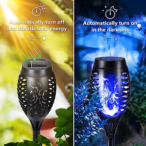 Toodour Solar Torch Flame Lights, 6 Pack Solar Lights Outdoor with Flickering Flame, Waterproof Solar Pathway Light Landscape Decoration Lighting for Garden, Lawn, Yard, Outdoor Decor - Blue - color: Blue, size: 6 Pack