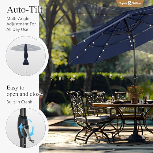 Sophia & William 10ft Patio Umbrellas 3-Tier Umbrella Outdoor Patio Umbrellas with Lights Vented Top 24 LED lights Adjustable Tilt for Pool Garden Backyard, Navy - color: Navy