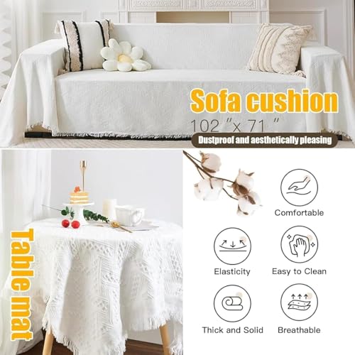 Extra Large Picnic Blankets, White Beach Blanket for Photoshoot, Woven Cotton Yarn Oversized Blanket with Fringe, Machine Washable, for Camping, Beach, Lawn, Wedding, Picnic, and Table Runners - color: White, size: 8'2" x 7'7" (Square)