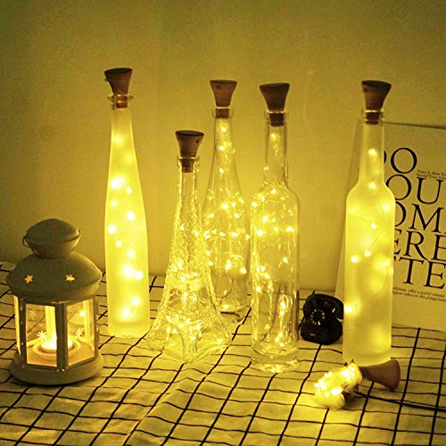 Upgraded 10 Pack Solar Wine Bottle Lights 20 LEDs Waterproof Silver Wire Cork Lights for Party, Wedding, Christmas, Holiday, Outdoor, Garden, Patio, Pathway Decor - color: Warm White, size: Round