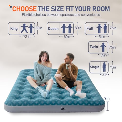 DIMAR GARDEN Queen Size Air Mattress Inflatable Bed Sleeping Pad for Camping, Patterned Flocking Blue - size: Queen