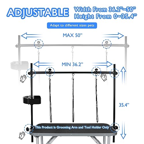 LEIBOU H-Shape Pet Grooming Table Arm with Grooming Hammock Tool Holder Noose and Clamp for Dogs and Cats Heavy Duty Aluminum Alloy Frame with 35.4” Adjustable Height and 36.2” ~ 50” Adjustable Width