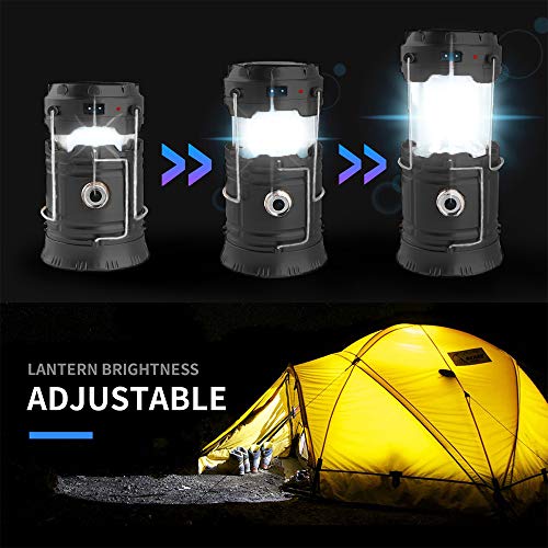 Censinda LED Camping Lantern, Solar and Rechargeable Lantern Flashlight Collapsible and Portable Light for Daily/Camp/Hiking/Night Fishing/Emergency/Hurricanes/Storm(Black, 1 Pack) - style: Black