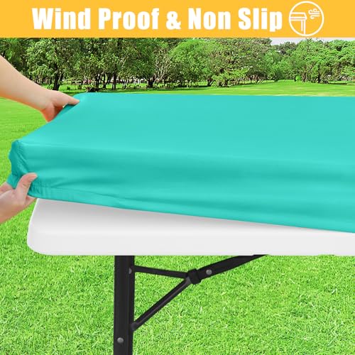 Rectangle Table Cloth, Waterproof Elastic Fitted Tablecloth for 5 Foot Folding Tables, Washable Polyester Tablecloths for Picnic, Camping, Outdoor (Aqua, 30"x60") - color: Aqua, size: 60" x 30" (Rectangular)