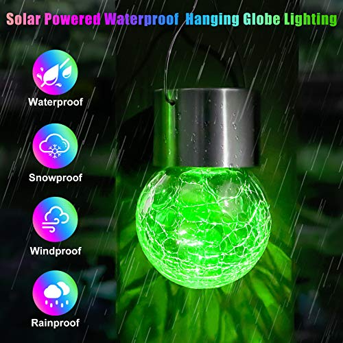 12Pack Outdoor Hanging Solar Lights - Cracked Glass Solar Lights Waterproof LED Decorative Ball Lights Tree Solar Powered Globe Lights with Hook for Garden Yard Fence Christmas Decoration, Multicolor - color: Multicolor