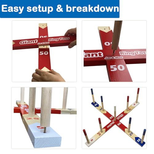 Ring Toss Game, Throwing Games, Wooden Rings Throwing Game with Carry Bag (10 Ropes and 10 Plastic Rings, Large)