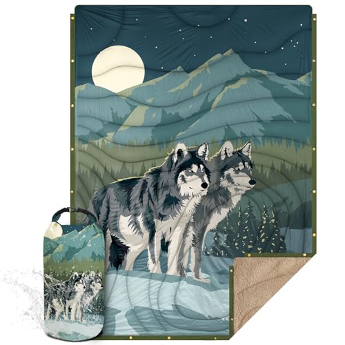 Outdoor Camping Blanket with Sherpa Lining, Extra Warm Thick Camp Blankets and Puffy Ultralight Soft Poncho DWR Camping Quilt for Cold Weather, Adventure, Sleeping, Backpacking 78"x 56" - color: Dark Blue, size: 78 x 56 inches