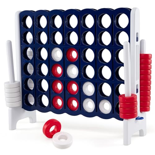 KOTEK Giant 4-in-a-Row Game, 3.5 Feet Tall Jumbo 4-to-Score Family Fun Game with Quick-Release Sliders & 42 Large Rings, Oversized Connect Plastic Yard Game Outdoor for Kids & Adults(Royal Blue+White) - color: Royal Blue+white
