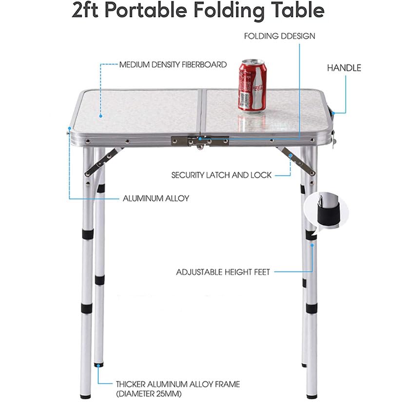 YUFIFAIRY Folding Table Small, 24''L x16''W Camp Aluminum Table with Adjustable Height Legs, Indoor Outdoor Lightweight Portable Folding Aluminum Dining Table for Picnic Camping 2-Feet（10"/19"/27） - color: Silver & Sage Gray, size: 24"L x 16"W x 27.48"H
