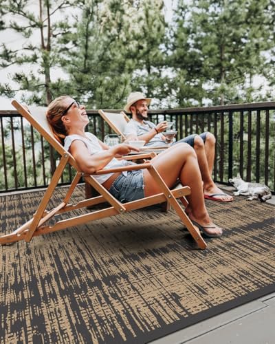 MontVoo Outdoor Rug Waterproof 8x10 ft Outdoor Carpet Patio Rug Mat Reversible RV Camping Rug Plastic Straw Outside Rug for Balcony Porch Deck Picnic Beach Modern Black Brown - color: Brown, size: 8' X 10' (Rectangular)