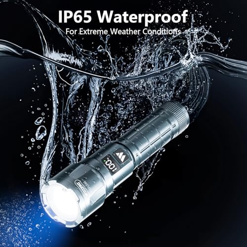 WdtPro LED Rechargeable Flashlight 2 Pack, 3 Modes Super Bright High Lumens Flashlights, Zoomable Tactical Flash Light with LCD Display, IP65 Waterproof Flashlights for Home Emergency Camping - Grey - color: Gray