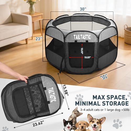 Portable Pet Playpen for Medium Dogs & Cats, Foldable Puppy Safety Pen with Removable Zipper Top, Breathable Mesh Dog Delivery Room, Indoor Isolation Cage for Pets (Light Grey, Medium) - color: light grey, size: Medium