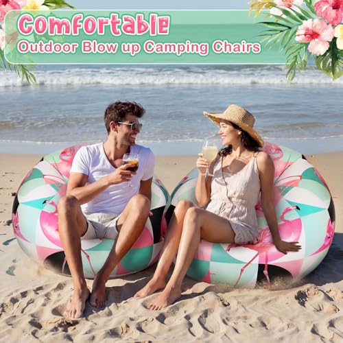 Lunmon 2 Pack Inflatable Bean Bag Chairs, Flamingo Blow up Chairs for Adults, PVC Inflatable Lounge Chair Set for Summer Party, Night Pool Camping Balcony Bedroom Reading - style: Flamingo