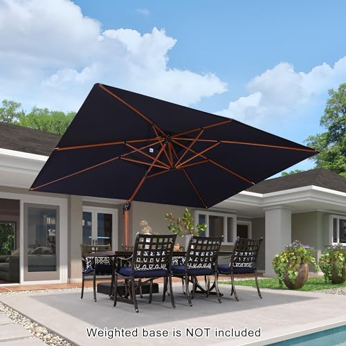 PURPLE LEAF 10' X 13' Double Top Deluxe Wood Pattern Rectangle Patio Umbrella Offset Hanging Umbrella Outdoor Market Umbrella Garden Umbrella, Navy Blue - color: Navy Blue, size: 10'X13', style: Umbrella