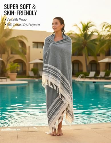 Yongoes Oversized Turkish Beach Towel Blanket Cotton Giant XL Sandproof Towels Huge Linen XXL Extra Large Big Throw Quilt Blankets for Adults Cloud Travel Camping Glamping Accessories Essentials - color: Black, size: Extra Large 82"x88"（208x224cm）