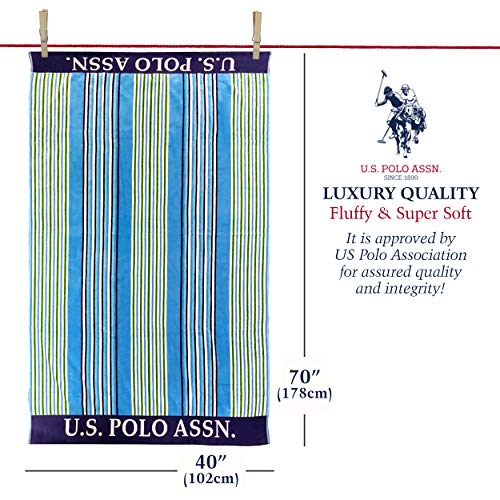 U.S. POLO ASSN. Oversized (40” x 70”) Striped Nautical Design Beach Towel - Luxury Plush Cotton Hotel Quality for Bath, Pool - Port Stripe - color: Port Stripe, size: 40" x 70"