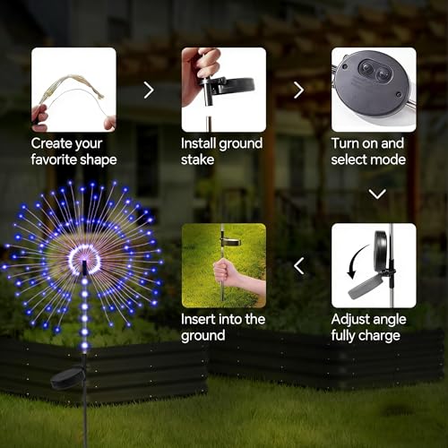 2 Pack 250LED Solar Garden Lights Outdoor, Dual Lighting Modes Firework Lights Solar Powered, Waterproof Twinkle Fairy Light Outside for Yard Patio Pathway Christmas Party Decorative(Blue) - color: Blue 02