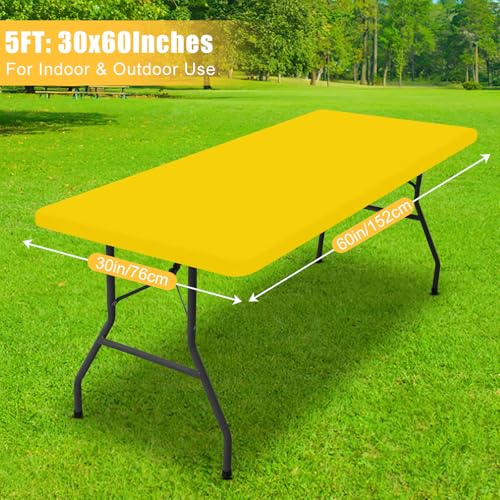 Rectangle Table Cloth, Waterproof Elastic Fitted Tablecloth for 5 Foot Folding Tables, Washable Polyester Tablecloths for Picnic, Camping, Outdoor (Yellow, 30"x60") - color: Yellow, size: 60" x 30" (Rectangular)