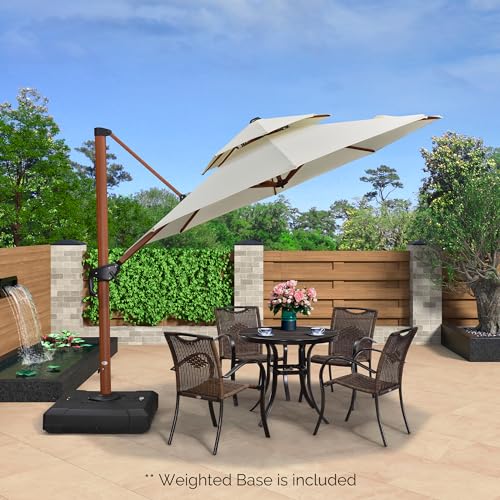PURPLE LEAF Outdoor Umbrella with Base Patio Round Umbrellas Large Cantilever Parasol Windproof Offset Heavy Duty Sun Umbrella for Garden Deck Pool Patio, 10ft Cream - color: Cream, size: 10 Feet, style: Base Included