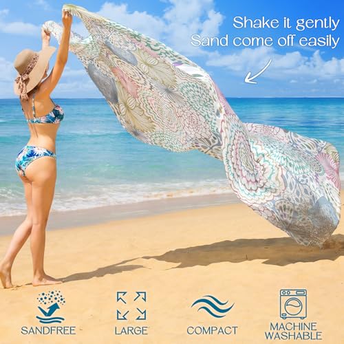 BYDOLL Beach Blanket Waterproof Sandproof Large Sand Free, 78''X81'' Oversized Sandless Lightweight Blanket Picnic Mat for Beach Travel Camping Hiking with Stakes - color: Fresh Circle, size: 78"X81"