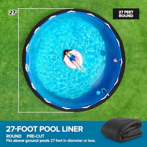 Above Ground Pool Liner Pad, 27' Foot Round, Pre-Cut Heavy Duty Outdoor Pool Pads for Above Ground Pools, Black Swimming Pool Liners for Padding and Protection, Thick Pool Mats to Prevent Punctures - size: 27 Feet