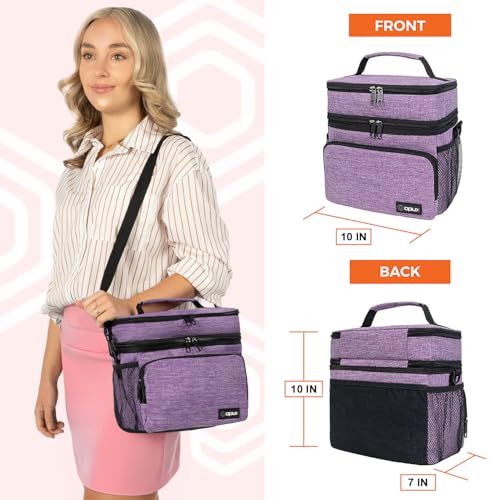 opux Insulated Lunch Bag for Men Women, Large Dual Compartment Cooler Bag, Soft Two Deck Lunch Box for Work School Picnic, Leakproof Lunch Tote with Shoulder Strap for Kid Adult (Purple, Double Deck) - color: Heather Purple, size: Double Deck