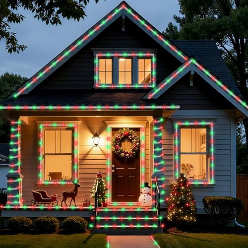 YEGUO Solar Rope Lights Outdoor Waterproof, 66ft 200 LED Red and Green String Lights, 8 Modes Fairy Lights in Clear Thin Tube - color: Red and Green