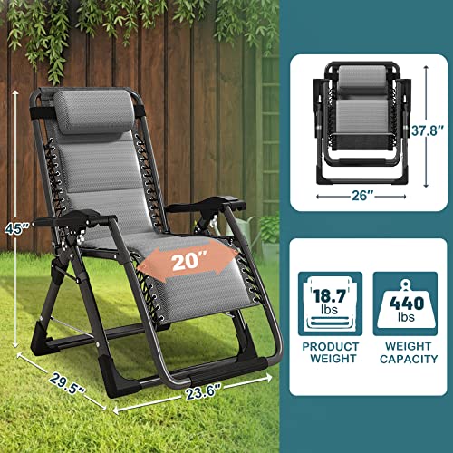 NAIZEA Padded Zero Gravity Chair, Cooling Fabric Folding Outdoor Lounge Chairs, Adjustable Reclining Camping Chairs with Cup Holder, Ergonomic Patio Lawn Chair for Balcony Beach Deck Yard - color: Ice Silk Gray, style: Zero Gravity Chair 2 Pack