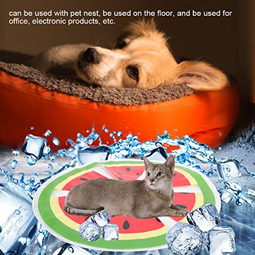 GLOGLOW Dog Cooling Mat, PVC Fruit Pattern Dog Ice Pad Watermelon Travel Round Cooler Mat Water Cooling Cushion Cats Dogs (Watermelon) Beds