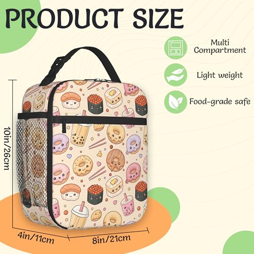 Insulated Small Lunch Box,Cute Donut Reusable Lunch Bag for Kids Adult Women,Bubbles Tea Large Capacity Portable Thermal Bag with Mutiple Pockets for School,Work,Picnic - color: Cute Donut