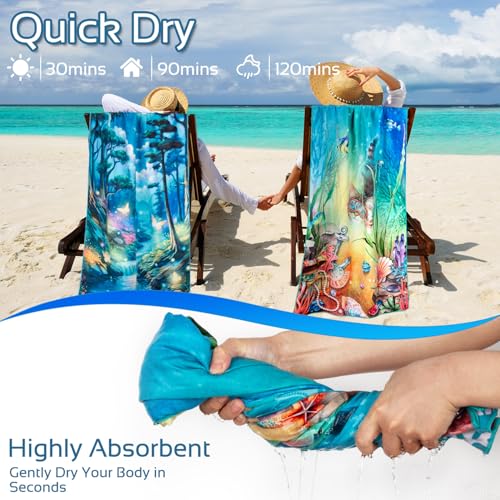 Lokigo 2 Pack Lightweight Microfiber Beach Towel Oversized 72" x 32" Compact Sand Free Quick Dry Absorbent Towels Easy Pack Swim Pool Yoga Camping Travel Essential Accessories for Men Women Adults