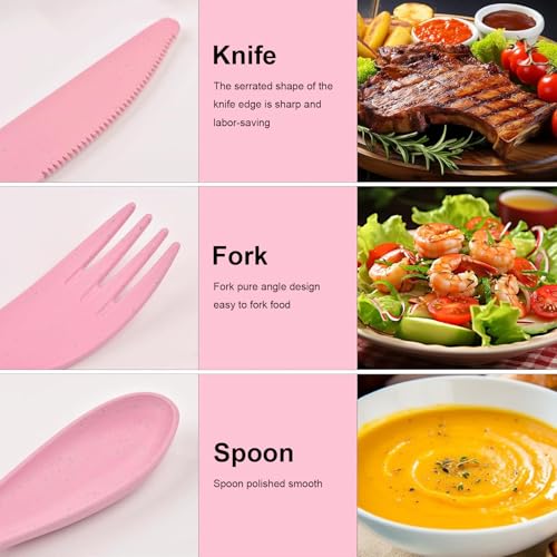 3-in-1 Portable Cutlery Set with Case – Reusable Camping Utensils – Travel Fork, Knife, Spoon Set for Camping, Picnic, Pink - color: Pink