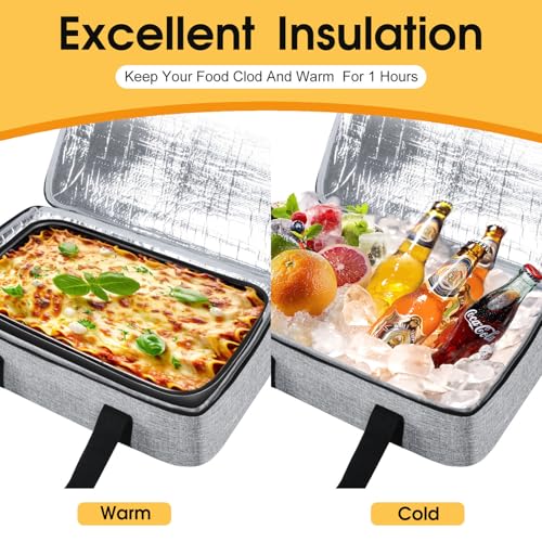 Insulated Casserole Carrier, Portable Casserole Carrier for Hot or Cold Food Lunch Tote Warmer or Cooler Bag, Lasagna Lunch Bag for Potluck Parties- Fits 9" x 13" Baking Dish-Light Gray - color: Light Gray, size: 16x10x4 in