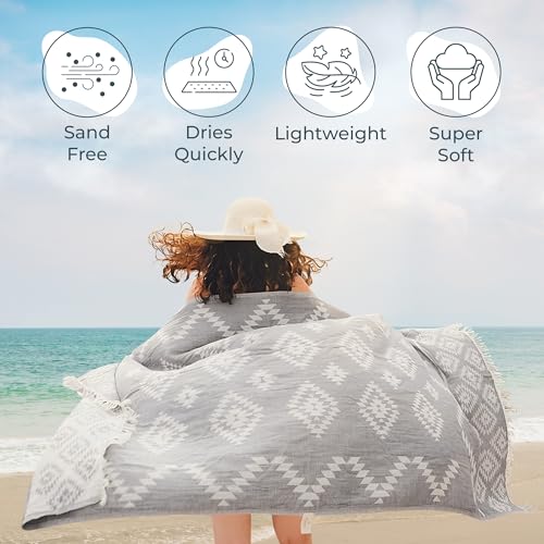 Premium Turkish Beach Towel – 35"x67" Lightweight Quick Dry Towel – 100% Cotton Sand-Free Turkish Towels – Vintage Dark Grey - color: Vintage Dark Grey